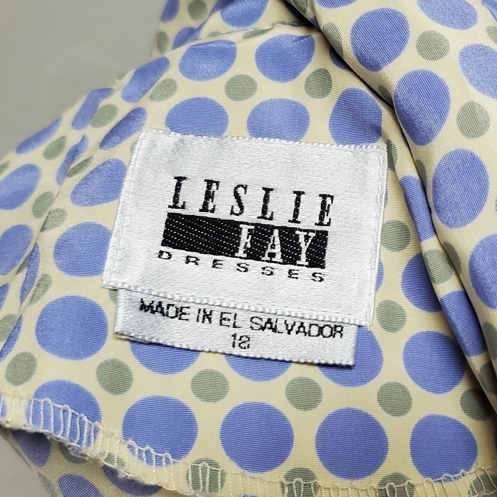 VINTAGE 1980s Leslie Fay Cornflower Blue Green Polka Dot Strappy Back Maxi Dress - Picture 14 of 14